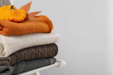 Concept of autumn clothes, autumn season wardrobe