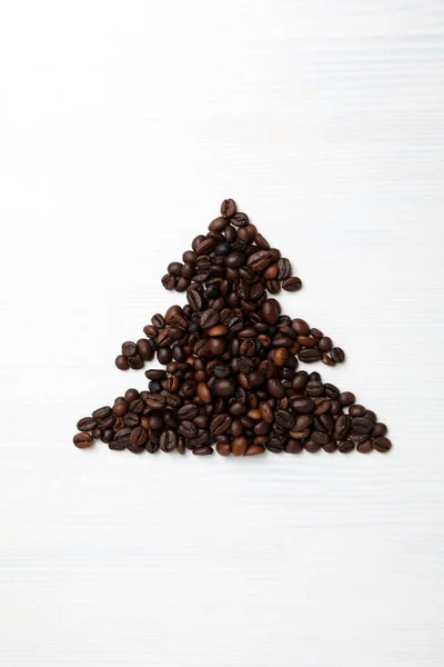 Christmas Tree Made Coffee Beans White Wooden Background — 图库照片