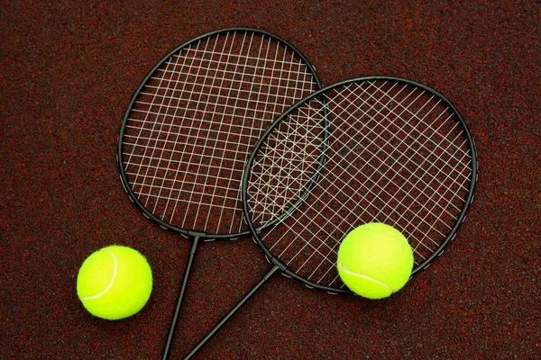 Badminton Rackets Tennis Balls Playground Rubber Coating — Stok fotoğraf