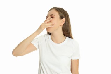 Concept of people, young woman isolated on white background