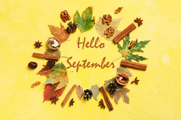 Concept of Hello Autumn, composition with text Hello September