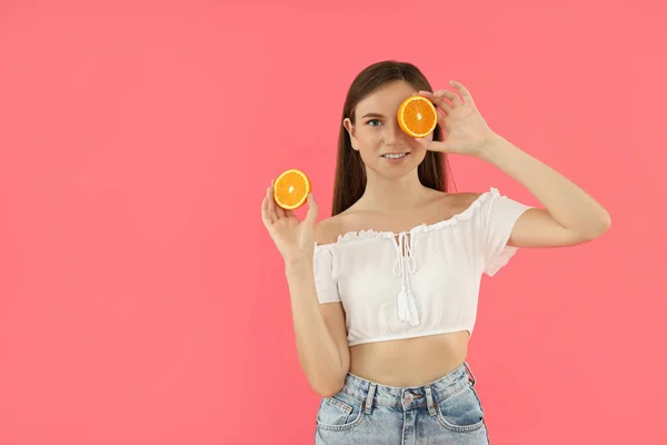 Concept People Young Woman Pink Background — Stock fotografie