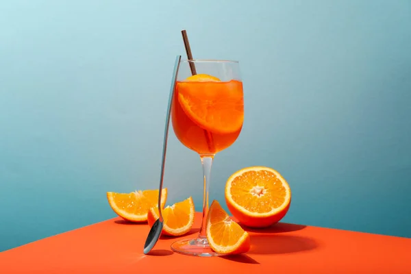 Koncepcja Pysznego Napoju Alkoholowego Koktajl Aperol Spritz — Zdjęcie stockowe