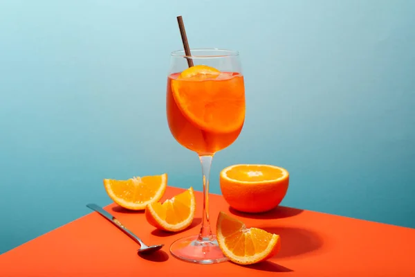 Conceito Bebida Alcoólica Deliciosa Cocktail Aperol Spritz — Fotografia de Stock