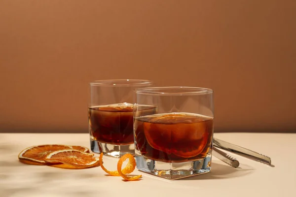 Concepto Deliciosa Bebida Alcohólica Whisky Con Naranja — Foto de Stock