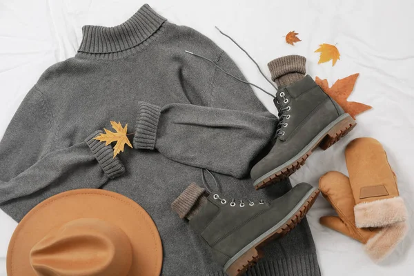 Concept of autumn clothes, autumn season wardrobe