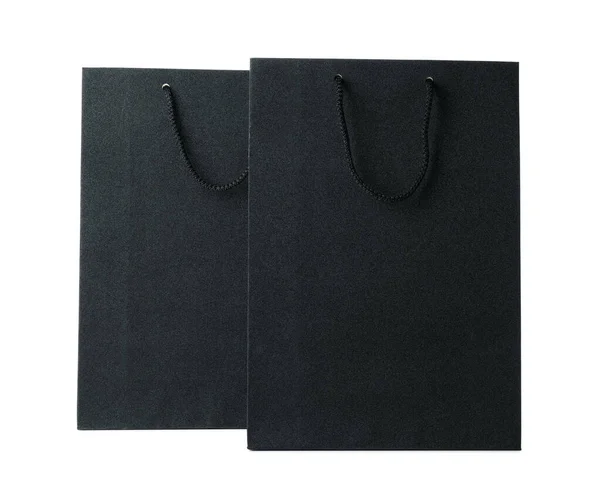 Sacos Papel Preto Isolados Sobre Fundo Branco — Fotografia de Stock