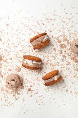 Tatlı yemek kavramı, dondurmalı kurabiyeler, üst manzara.