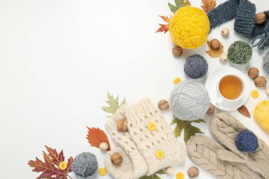 Concept of hobby, knitting, space for text