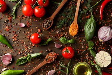 Concept of cooking, different spices, top view