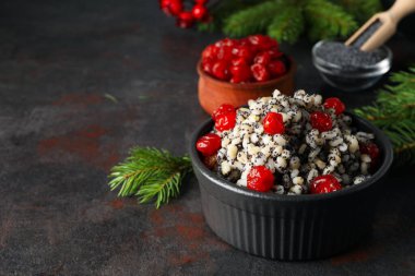 Concept of Orthodox Christmas food, Kutya, space for text