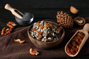 Concept of Orthodox Christmas food, Kutya, close up