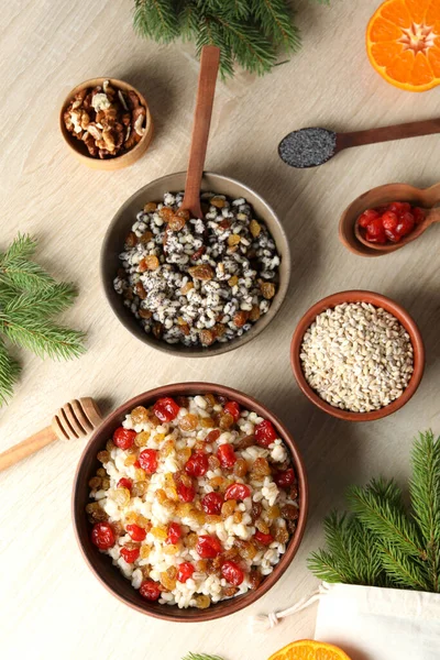 Concept Orthodox Christmas Food Kutya Top View — Foto Stock