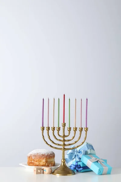 Concept of Jewish holiday, Hanukkah, top view
