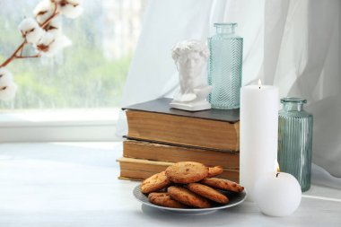Hygge kavramı, sıcak ve rahat kompozisyon, metin için boşluk