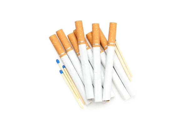 白地に隔離された喫煙 タバコ 試合の害の概念 — ストック写真