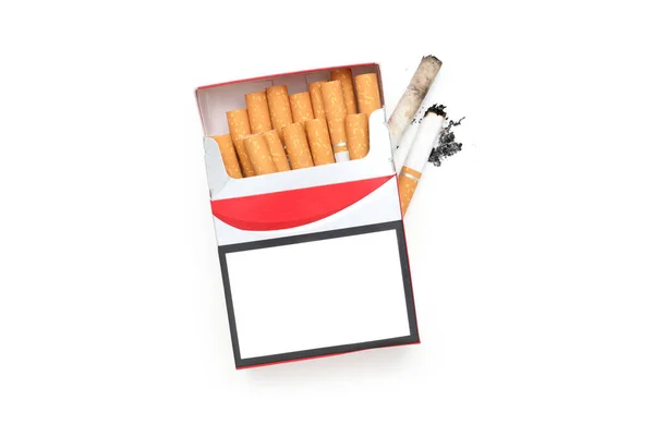 Conceito Dano Fumar Pacote Cigarros Isolados Fundo Branco — Fotografia de Stock