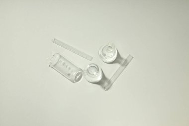 Concept of science and research with laboratory accessories, top view