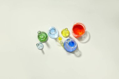 Concept of science and research with laboratory accessories, top view