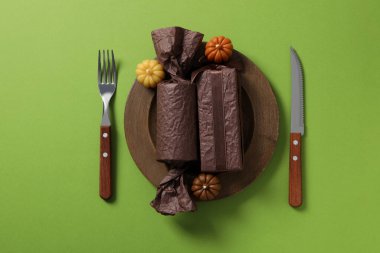 Şükran Günü konsepti, sonbahar sofrası, üst manzara.