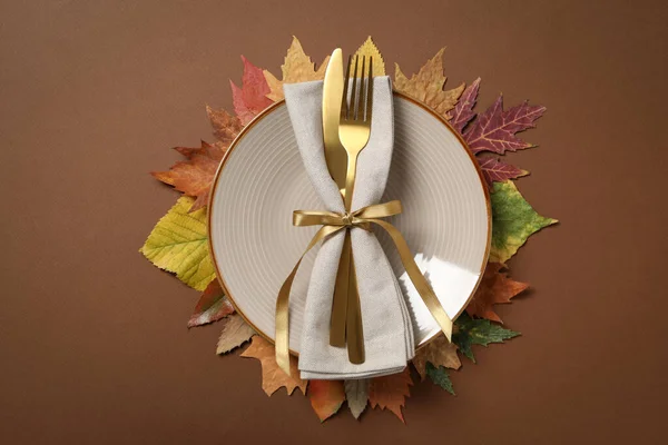 Konzept Des Erntedankfestes Herbstliche Tischdekoration Draufsicht — Stockfoto