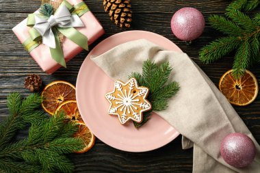 Mutlu yıllar kavramı, Noel sofrası kurma, üst manzara.