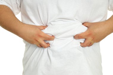 Kilo sorunu kavramı, beyaz arka planda izole şişman adam