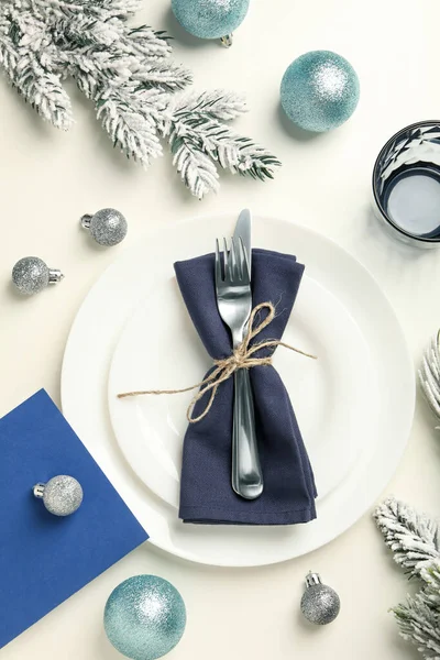 Konzept Von Frohes Neues Jahr Weihnachtliche Tischdekoration Draufsicht — Stockfoto