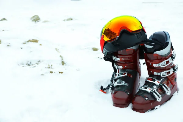 Concept Winter Activities Ski Snowboard Space Text — Stock Photo, Image