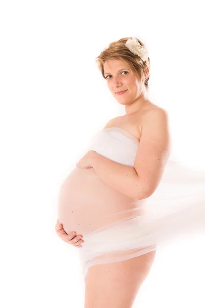 Pregnant belly on white background — Stock Photo, Image