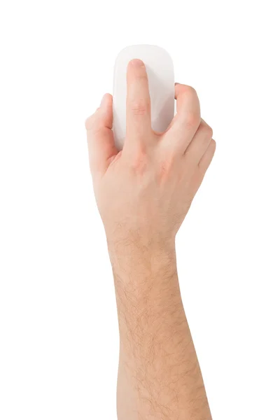 Man's hand on a modern wireless glass touch mouse. — Stock Photo, Image