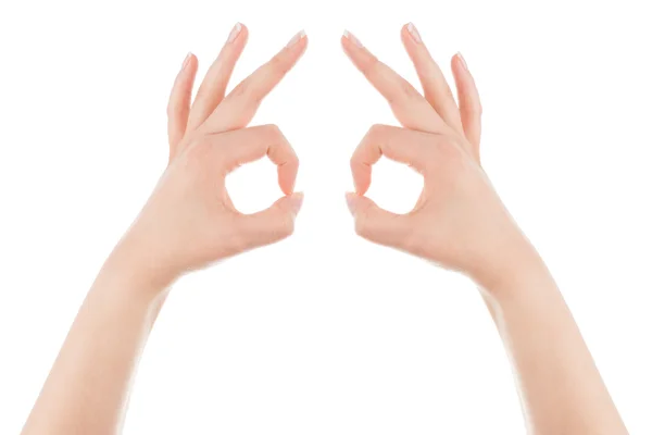 Mask gesture made of two woman's hands. — Stock Photo, Image