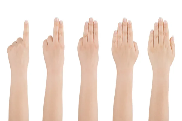 Kvinnans hand räknar från ett till fem.. — Stockfoto