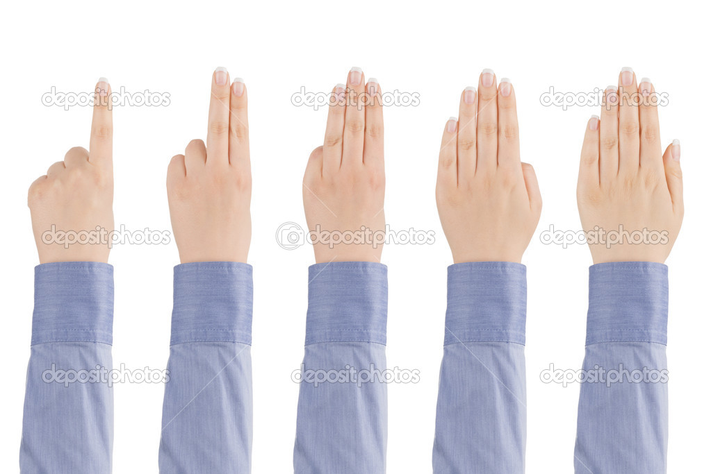 Woman's hand counts from one to five.