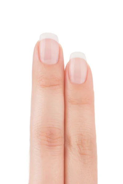 Two womans fingers with french manicure. — Stock Photo, Image