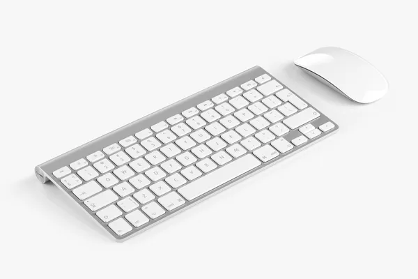 Teclado de computador sem fio e mouse isolado no backgroun branco — Fotografia de Stock