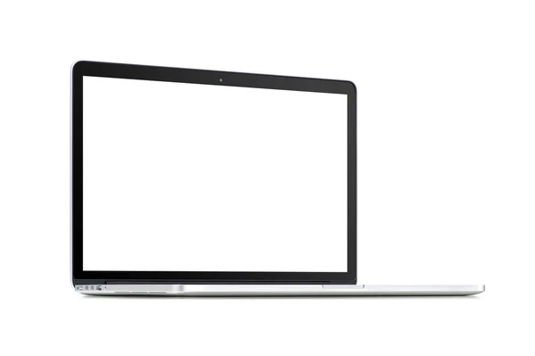 Framifrån av en roterad modern laptop med blank skärm — Stockfoto