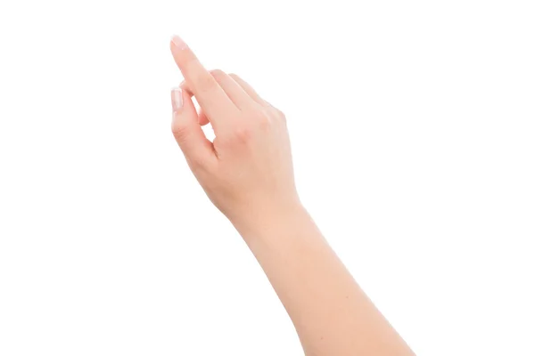 Ženská ruka dotýkat nebo odkazuje na něco — Stock fotografie