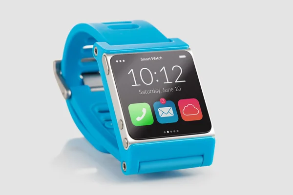青のスマートな腕時計をクローズ アップ — ストック写真