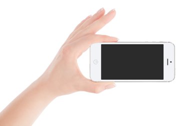 siyah akıllı telefon yatay yönlendirmeli tutan el
