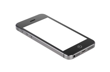 siyah modern smartphone ile boş ekran yüzeyinde yer alır.