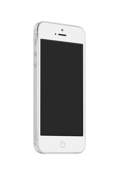 Bottom up view of white mobile smart phone with blank screen — Stock Photo, Image
