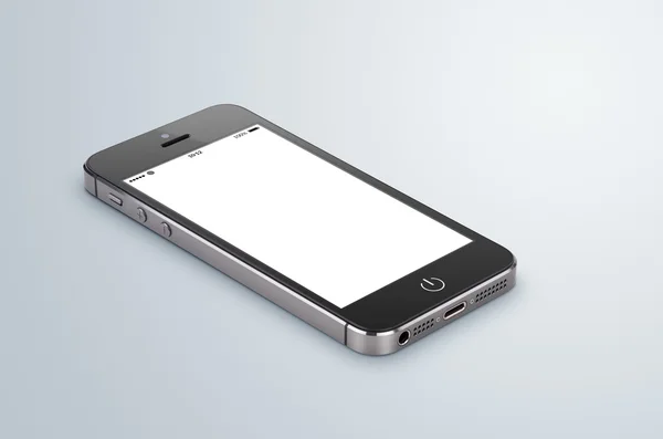 Negro teléfono inteligente moderno con pantalla en blanco se encuentra en la surfa gris —  Fotos de Stock