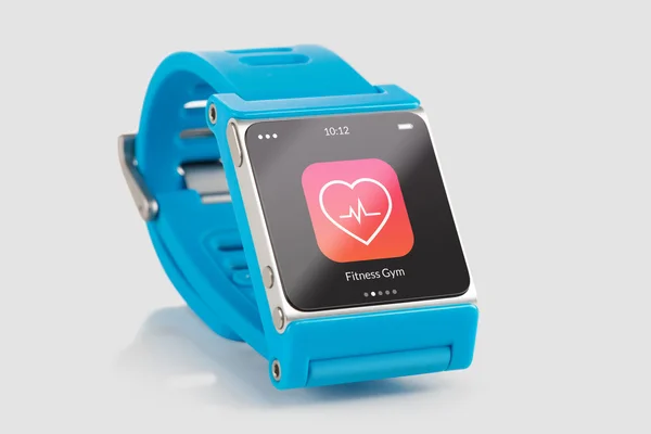 Montre intelligente bleue avec icône de l'application de fitness à l'écran — Photo