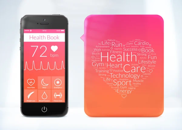 Health book application for smartphone with word cloud sticker — Stock Photo, Image