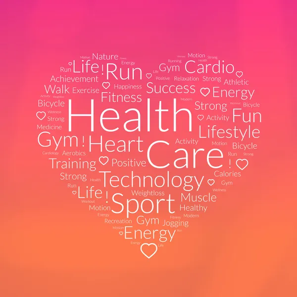 Heart shape word cloud about health care — Stock Photo, Image
