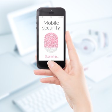 Close up mobile security smartphone fingerprint scanning clipart