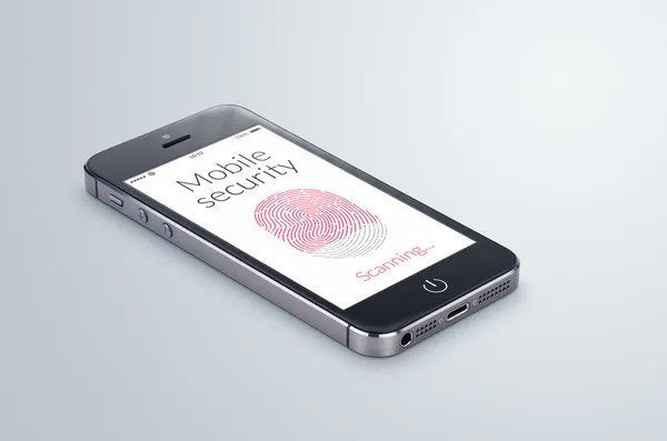 Mobile security fingerprint scanning is on the modern smartphone — Stock Photo, Image