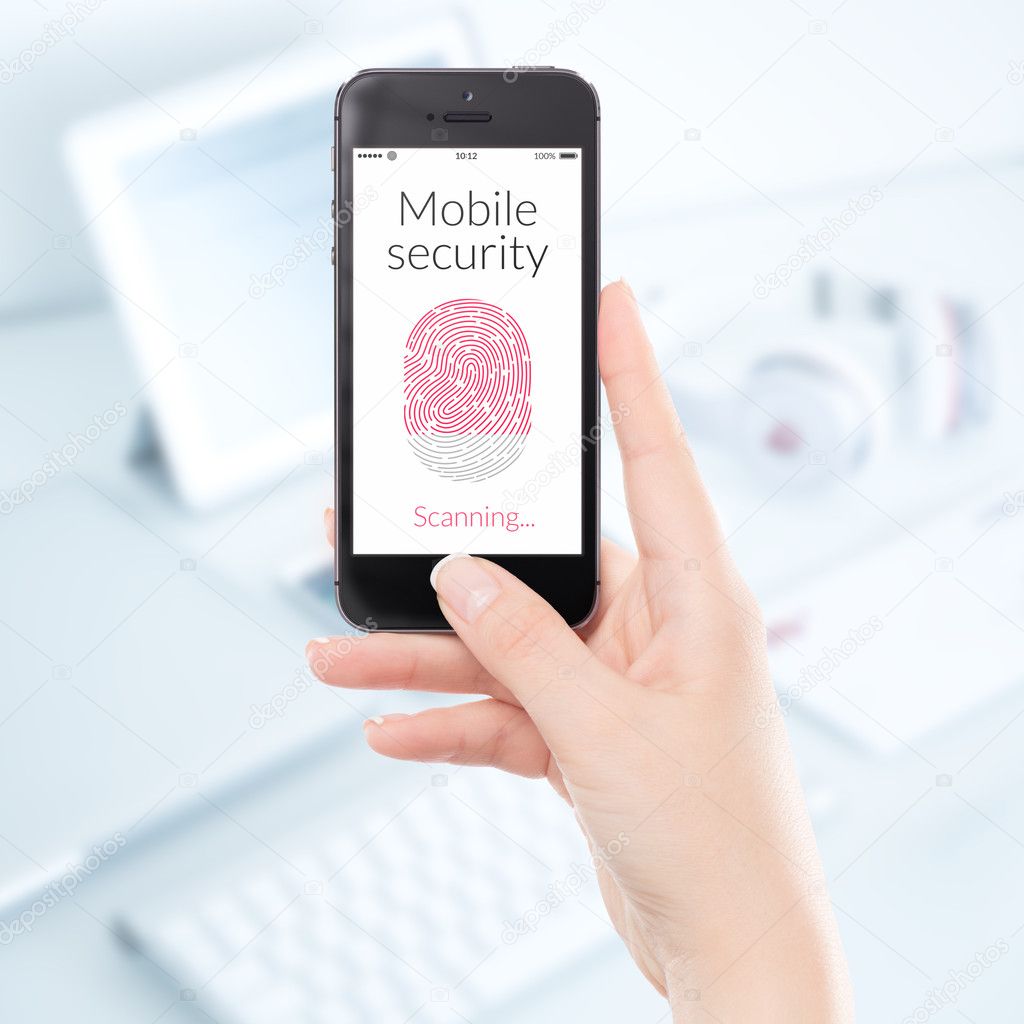 Close up mobile security smartphone fingerprint scanning