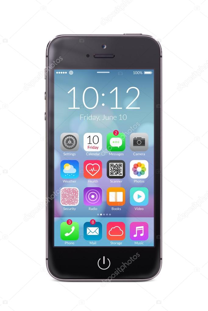 Black modern smartphone with application icons on the screen